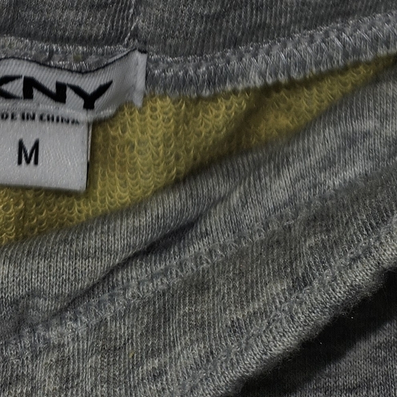 DKNY Men's Heather Gray Athletic Shorts with Yellow Trim - Picture 3 of 4